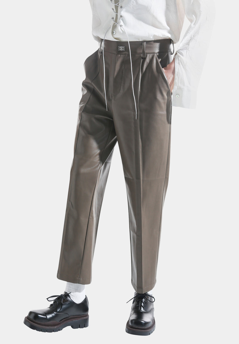 Brown Sandy Faux Leather Trousers