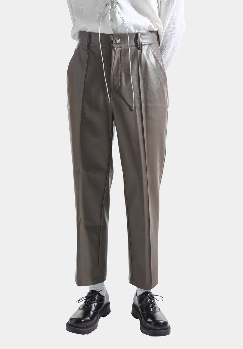 Brown Sandy Faux Leather Trousers